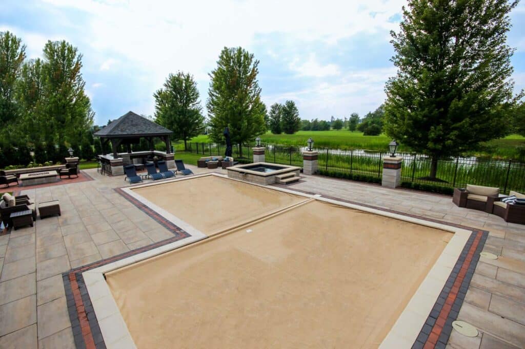 large pool with protected by automatic safety cover